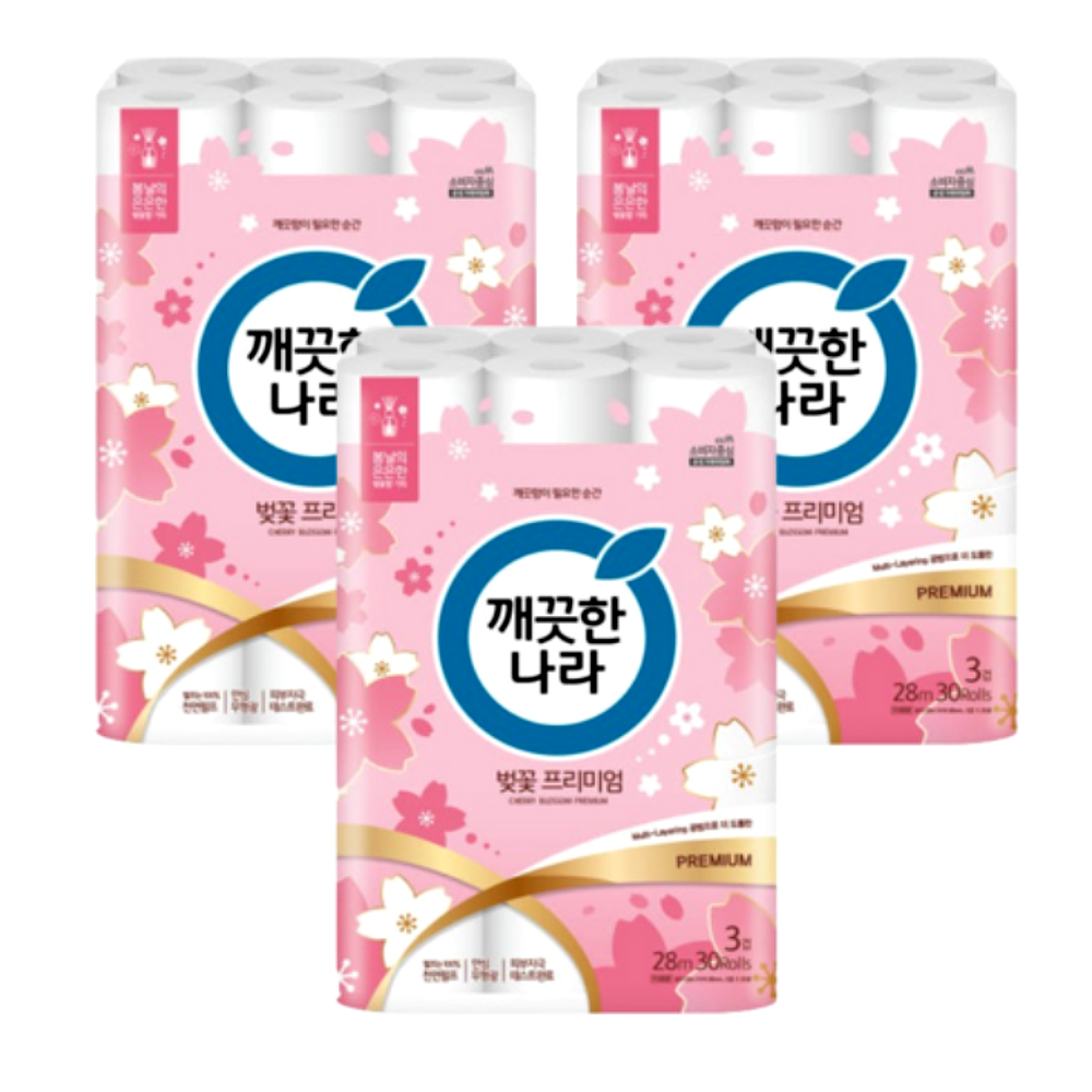 깨끗한나라 벚꽃 화장지 30롤 허브가든 3겹 28m 두루마리 휴지 물에잘녹는 무형광 프리미엄, 1개 18,300원