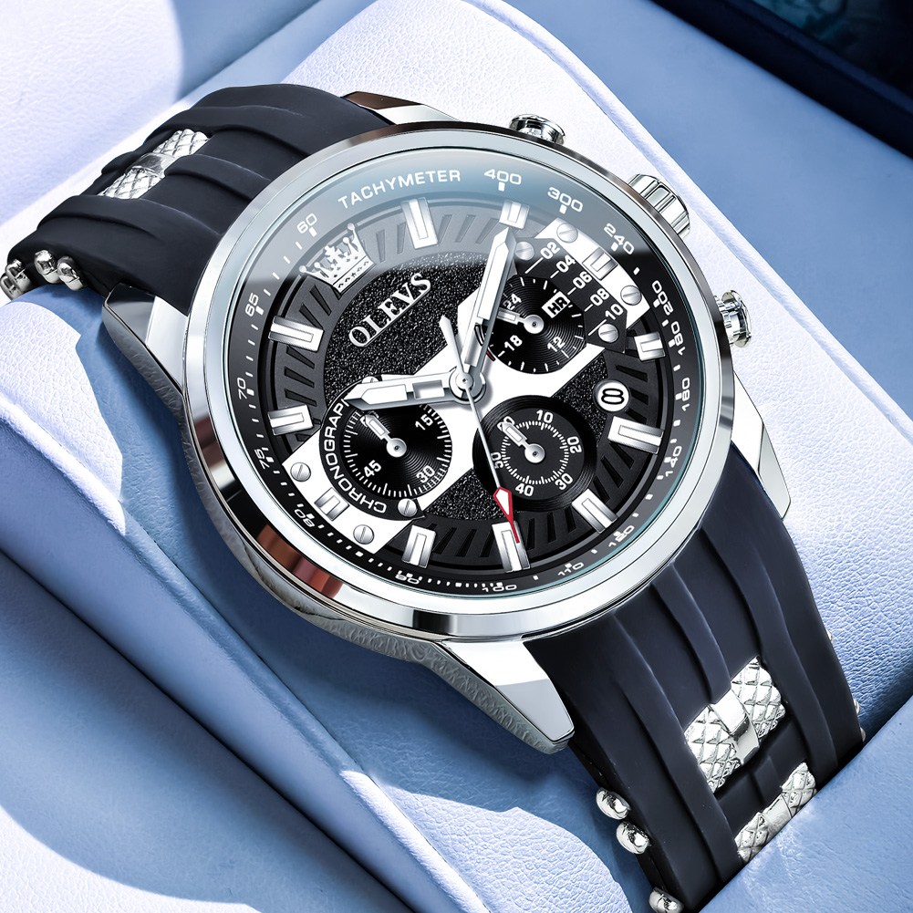 OLEVS 남성 시계 명품 럭셔리 크로노그래프 스포츠 방수 실리콘 스트랩 고급 손목시계 스톱워치 36,600원