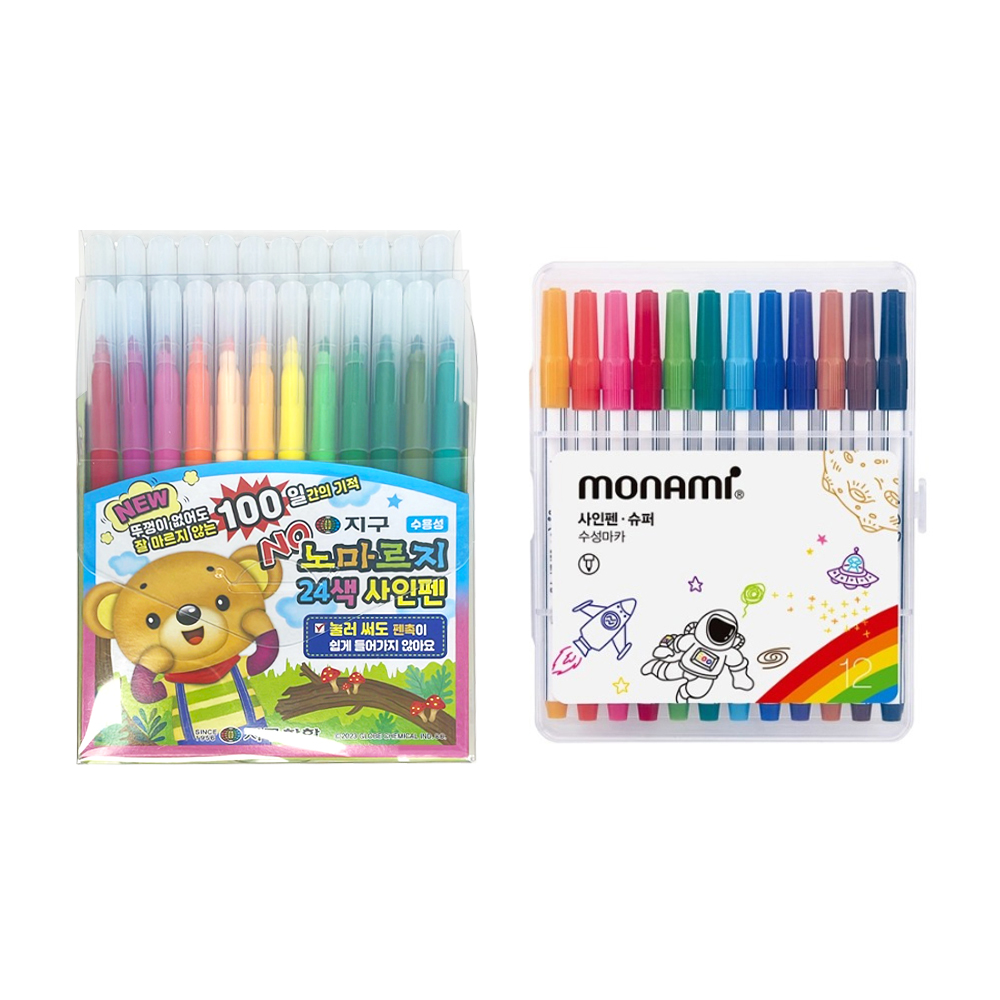 지구화학 노마르지 사인펜 24색 + 모나미 슈퍼사인펜 12색 세트 9,020원
