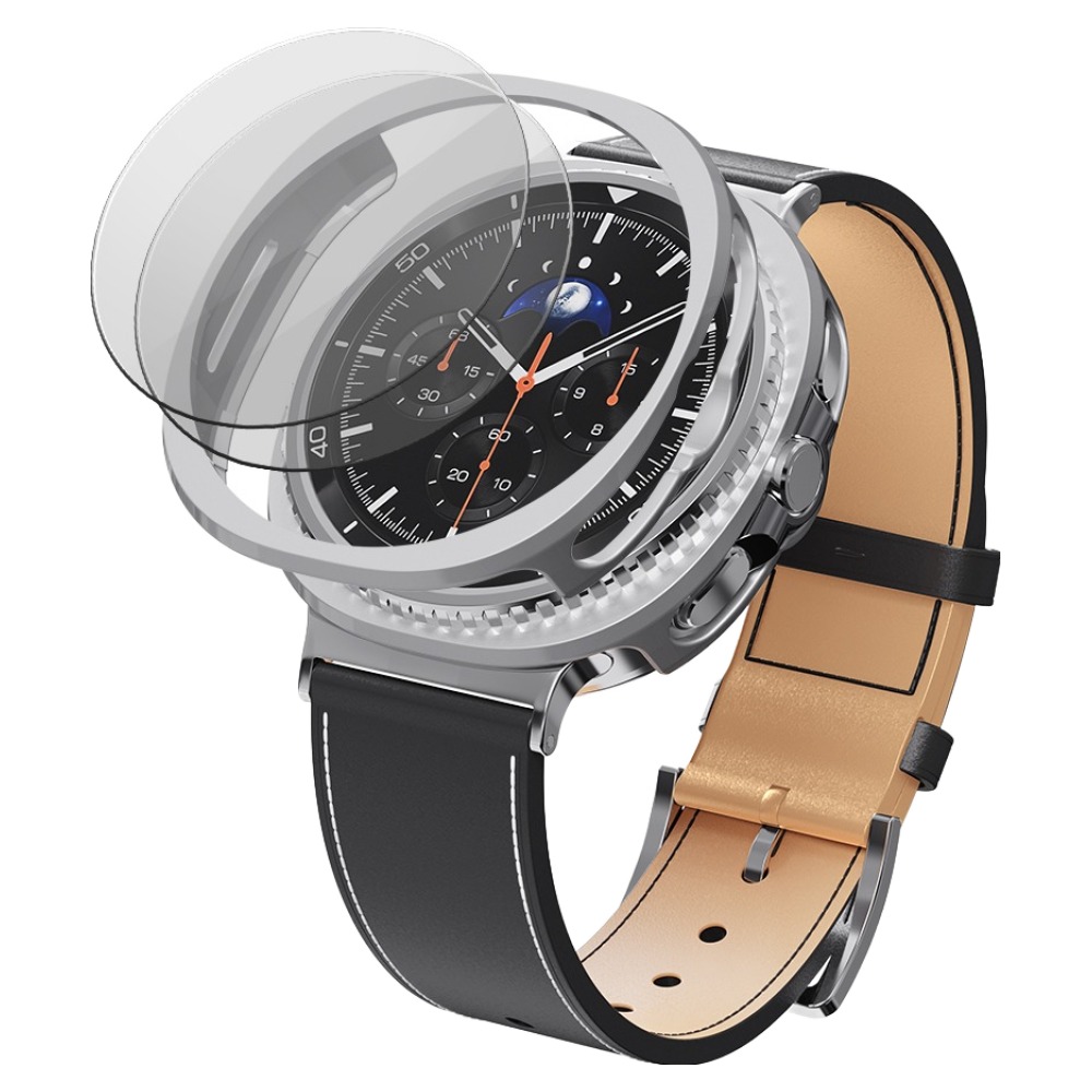칸탐 갤럭시워치 클래식 가죽 스트랩 케이스 강화유리 2p 세트, 블랙(스트랩), 실버(케이스), 1세트 21,900원
