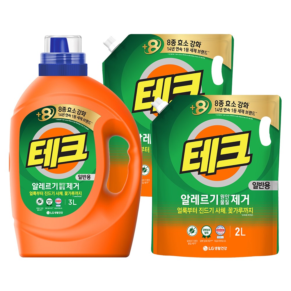 테크 액체세제 알레르기 원인 제거 일반용 용기 3L + 리필 2L x 2개 23,000원