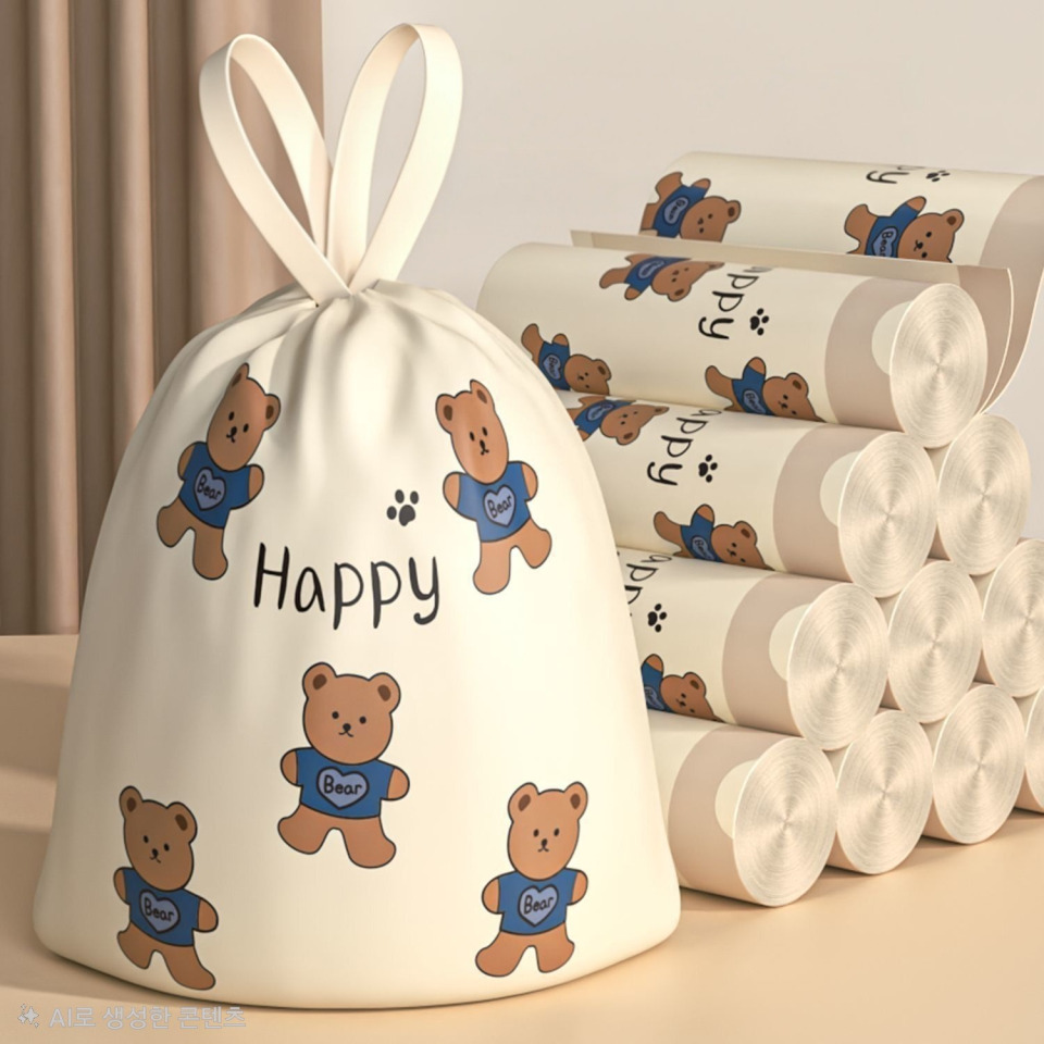 [당일출고] 두꺼운 손잡이 끈 쓰레기봉투 다용도 120매 음식물 차량용 쓰레기 봉투 곰돌이, 120개, 10L 10,900원