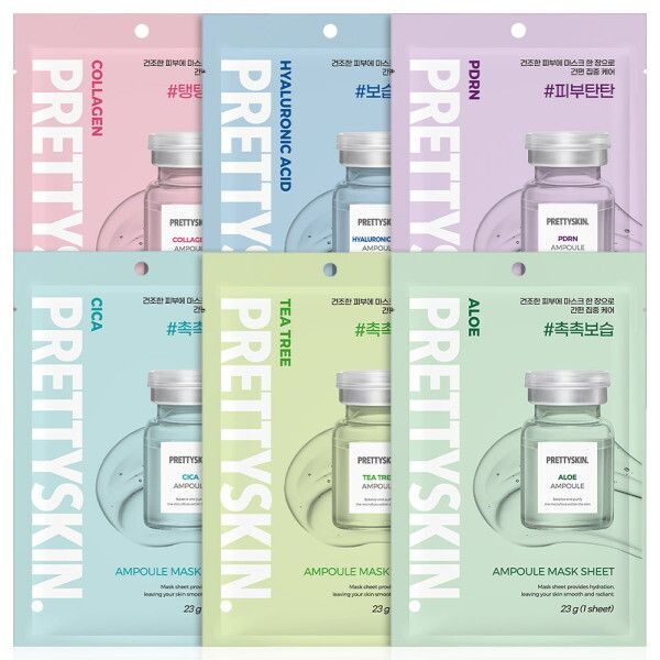 프리티스킨 1+1 앰플 마스크팩 10매+10매 콜라겐 티트리 히알루로닉 시카 알로에 PDRN 6종 택 1 13,800원