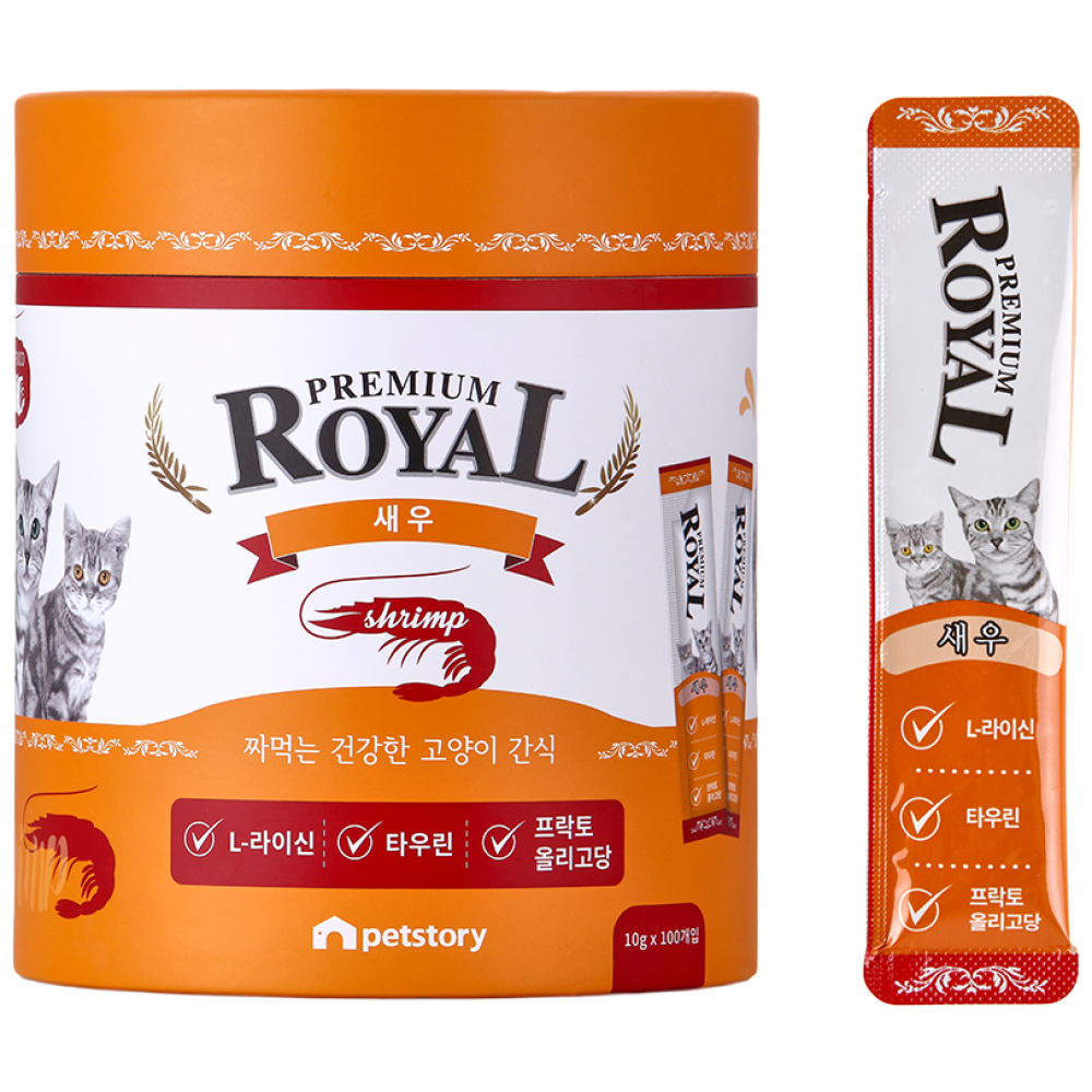 프리미엄로얄 고양이 스틱 간식 원통형 10g x 100p, 새우맛, 1kg, 1개 18,900원
