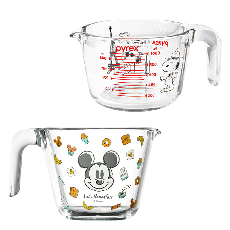 파이렉스 디즈니 굿모닝미키 계량컵 250ml + 스누피 계량컵 1000ml 세트 26,290원