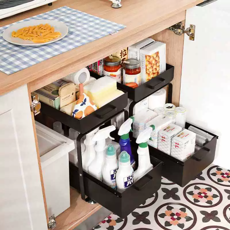 하이퍼랙 2단 무타공 레일선반 주방정리 슬라이딩선반 47,760원