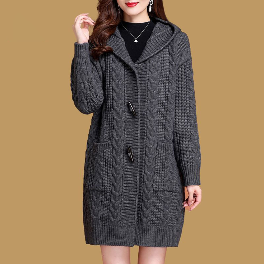 지고다그 봄가을겨울 간절기 여성 니트 롱자켓 후드 포인트 루즈핏 두꺼운 아우터 WY74283 25,200원