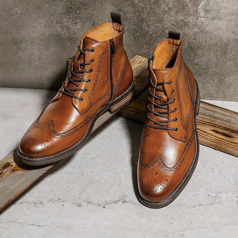 DESAI 브로그 디자인 남성 가죽 부츠, 레이스업 스타일, 복합 소재 아웃솔 패딩 버전 95,500원