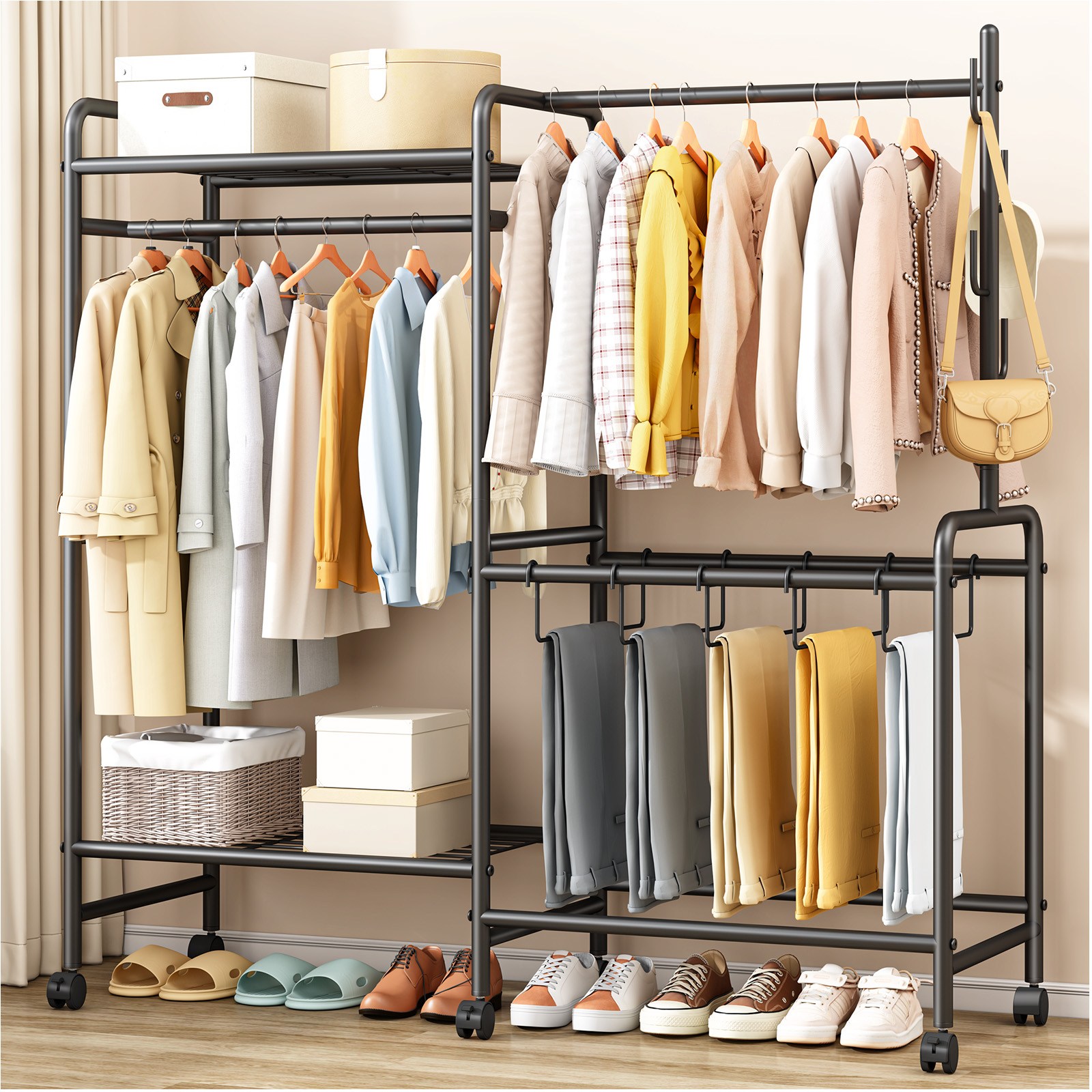 kipnos 행거 이동식행거 스탠드 옷걸이행거 이동식 튼튼한행거 스탠드행거 철제 다용도, 블랙 62,210원