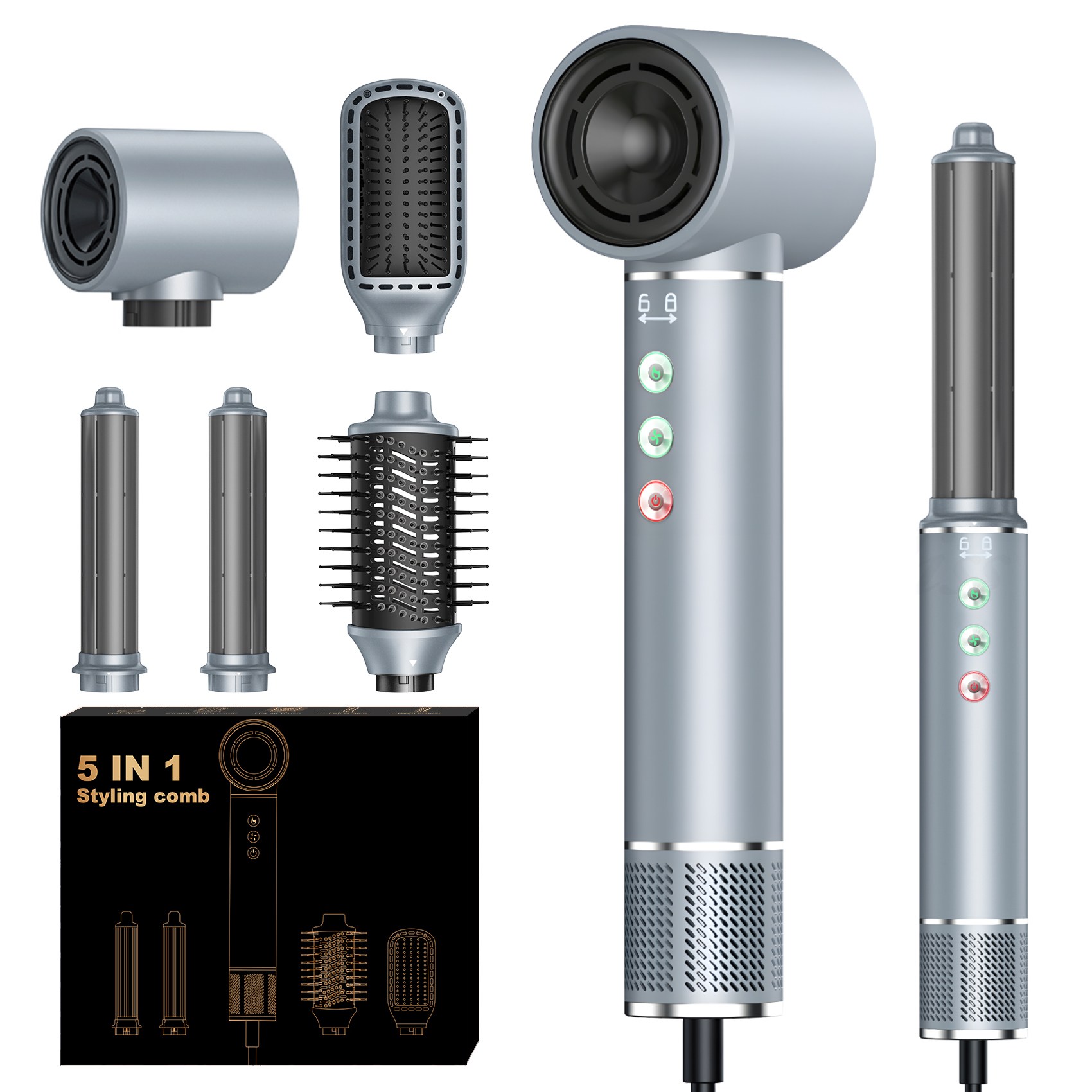 [국내발송] RichMagic 다용도 브러시리스 고속드라이기 5 in 1 음이온 리프리스 드라이기 저소음 저온기류과학기술 에어브러쉬 프로 고데기/매직기 1400W, 은회색, YEY-GS81 129,850원