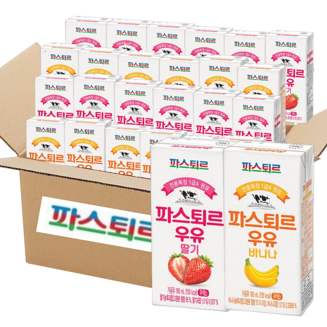 파스퇴르 전용목장 멸균우유 190ml 혼합2종 총24입( 딸기우유 12입 + 바나나우유 12입) 18,900원