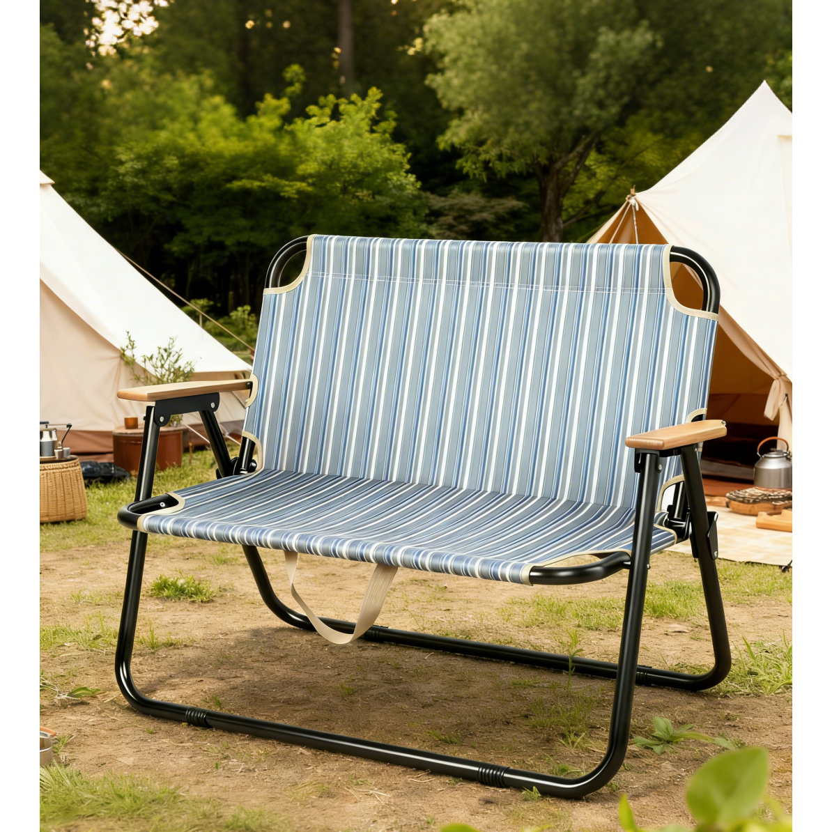 SAIVEINA 홈 2인용가구 아웃도어 낚시 2인용 체어 캠핑벤치 손잡이이 있는 비치 폴딩 의자, 1개, 블루 69,900원