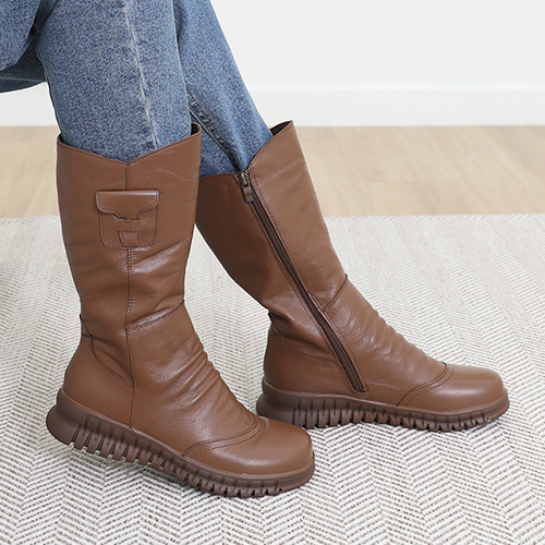 제이슈 천연소가죽 기모안감 클로잉 플랫 롱부츠 3.5cm 60,800원