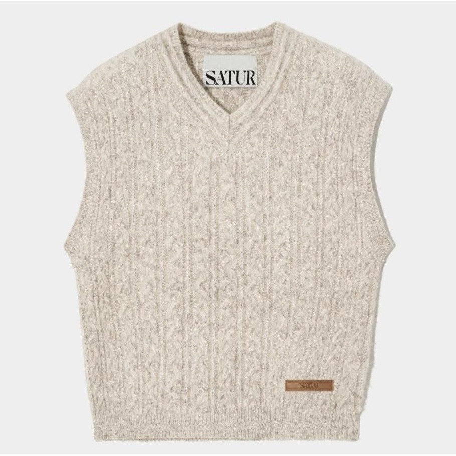 세터 남성용 멜란지 헤어리 케이블 브이넥 오버핏 베스트 115,000원