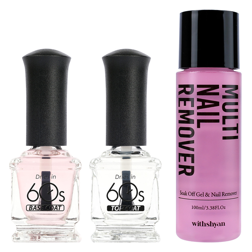 위드샨 60초 건조 매니큐어 기초 3종 네일세트, 베이스코트 + 탑코트 + 리무버, 1세트 16,500원
