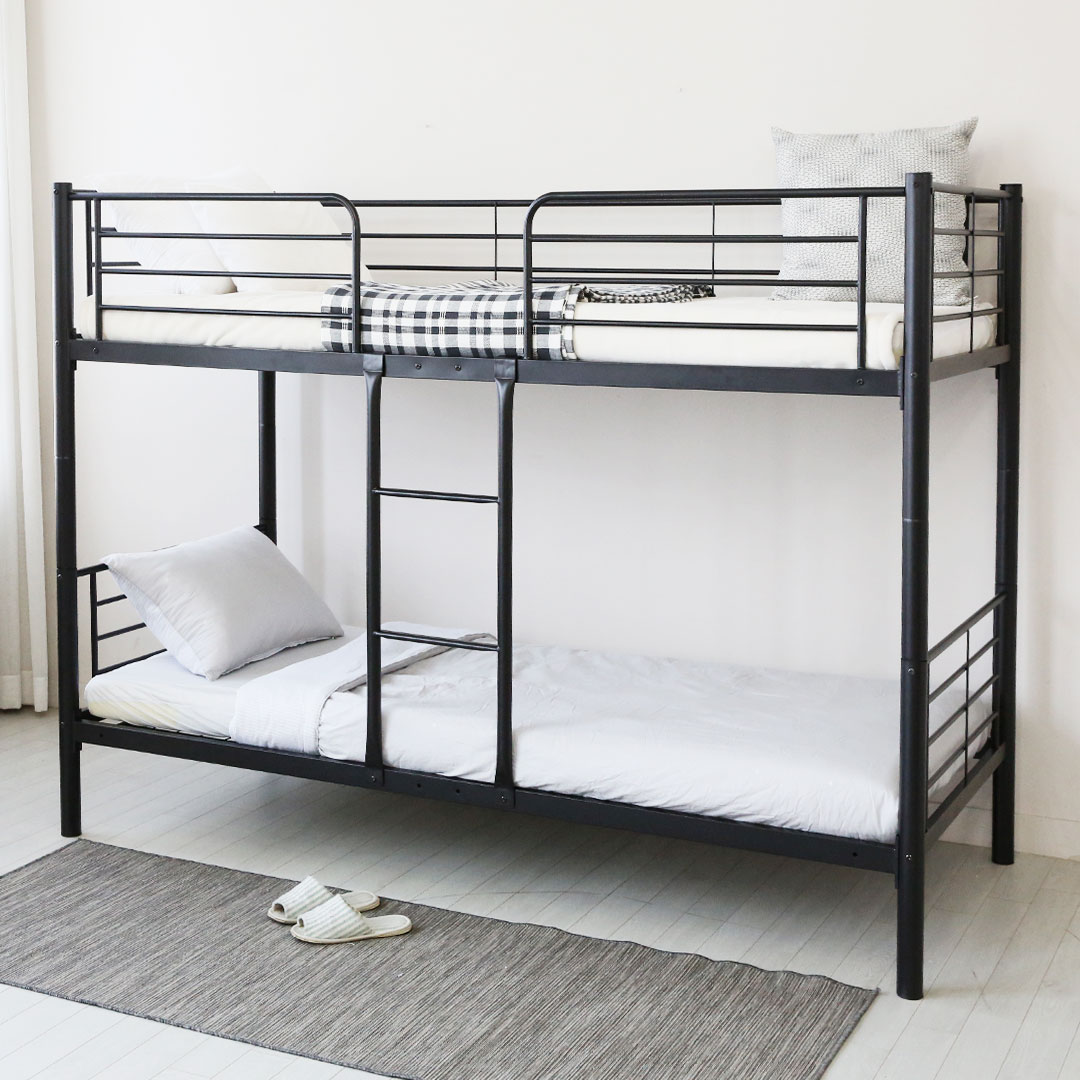 일루일루 코지 분리형 2층침대 프레임 성인 이층 저상형 낮은 철제 기숙사, 블랙(SS)/12cm볼라텍스2개 439,000원
