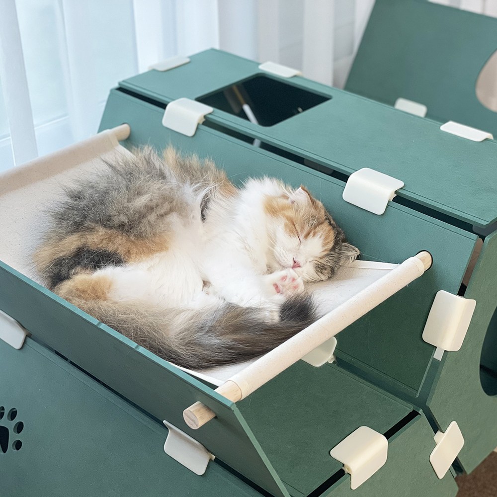 파파냥 캣 놀이터 육각 3단 고양이 숨숨집 대형 조립식 모듈 해먹 캣타워 하우스 겸용, 오션블루, 1개 139,700원