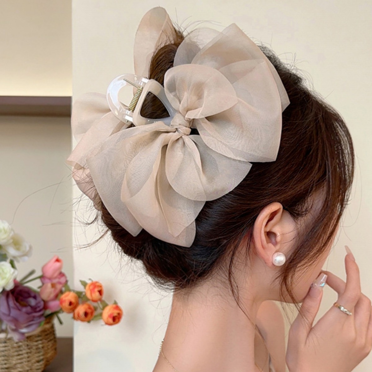 SUNSHINE 왕리본 쉬폰 올림머리 헤어 집게핀 13cm 12,500원