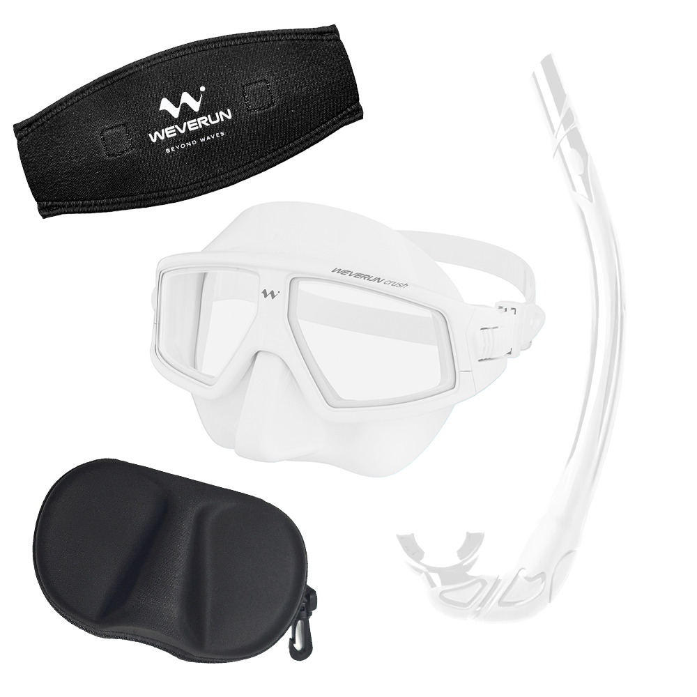 위베런 크러쉬 프리다이빙 스노쿨링 마스크 세트 + 고급케이스 머리엉킴방지 스트랩커버, 화이트 36,900원