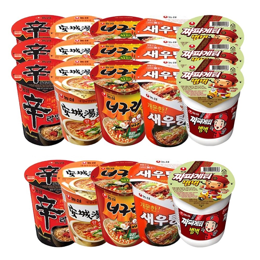 농심 5종소컵 기획세트 (신라면4입+안성탕면4입+너구리4입+새우탕4입+짜장범벅4입), 1박스 27,500원