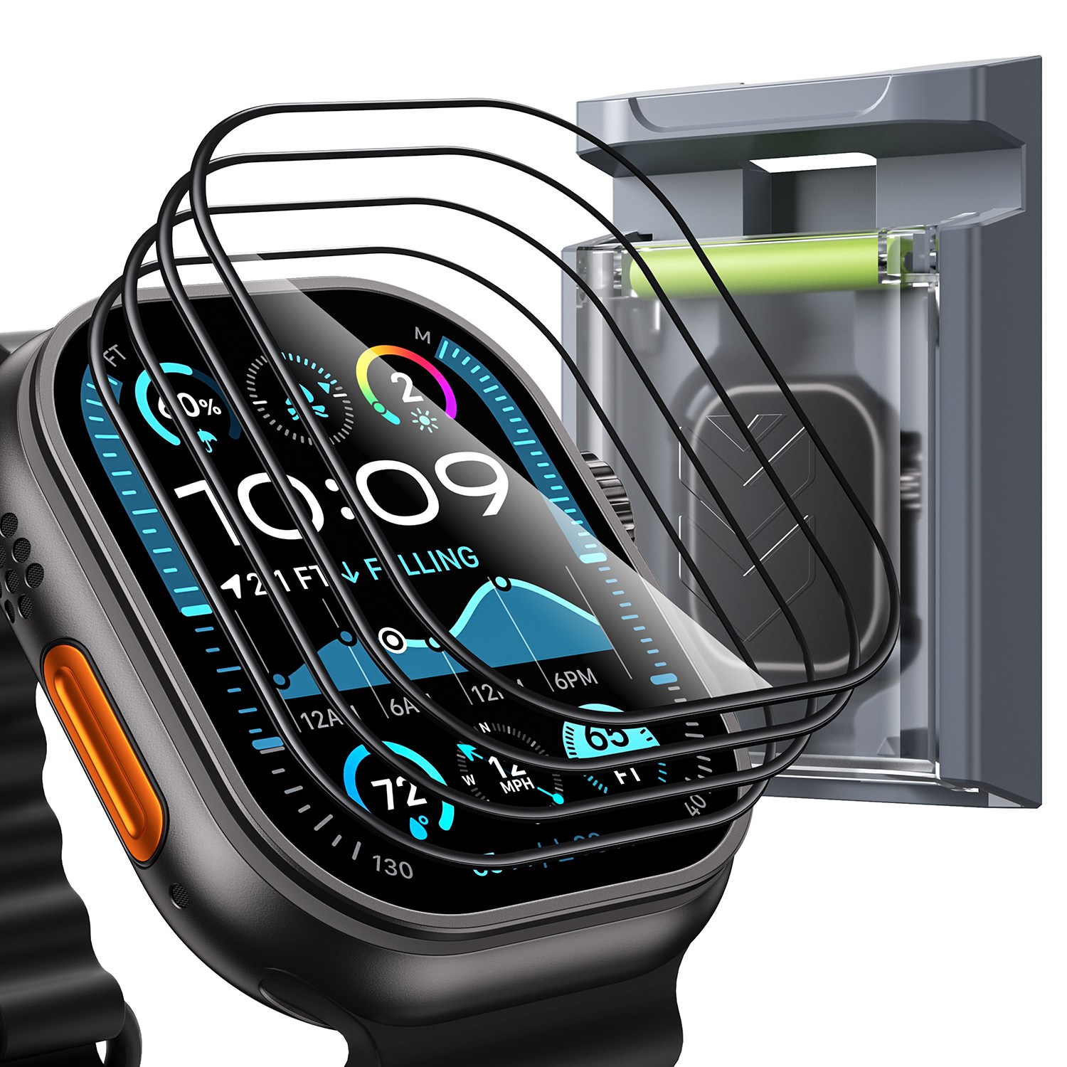 WSKEN 애플워치 울트라1/2/3 49mm 9H+강화유리 액정보호 필름 간편한 자동부착, 4개 19,800원
