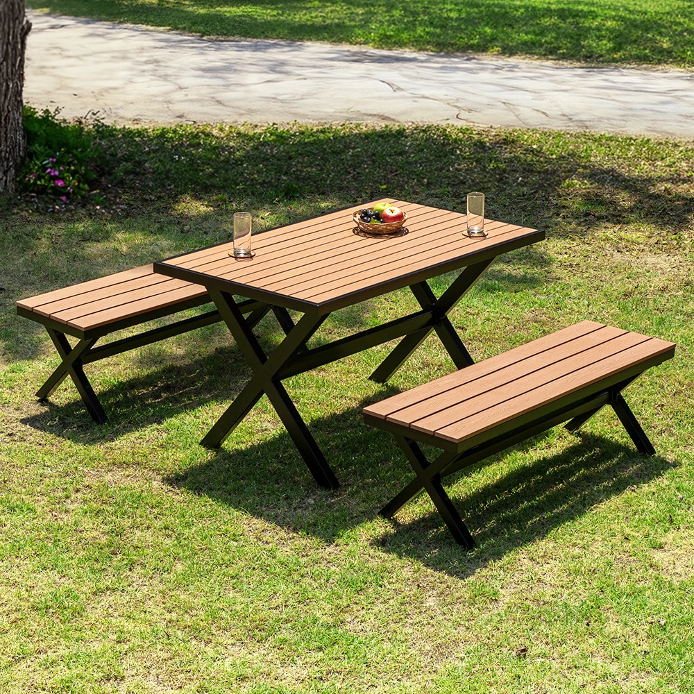 야드니 1300X800 수지목 벤치 2개 야외 4인 세트 카페 커피숍 정원 공원 티 테라스, 블랙 467,000원