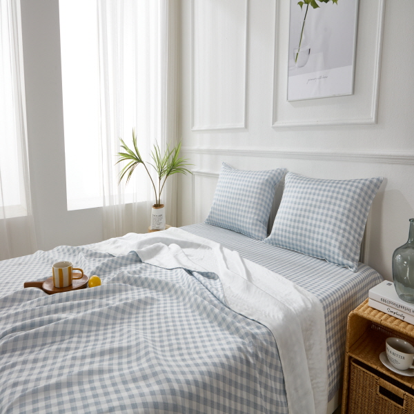 [정품확인] 우드클럽 풍기인견 체크 이불세트 [겹이불, 침대패드, 베개커버 / 퀸사이즈 이상 베개커버 1장 추가] 159,000원