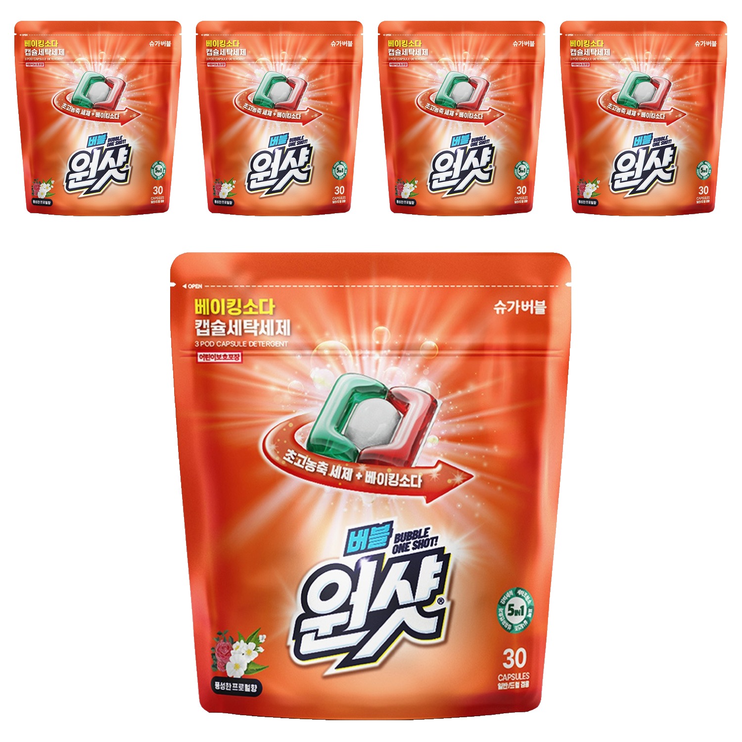슈가버블 버블원샷 베이킹소다 플로럴향 캡슐세제, 30개입, 5개 82,210원