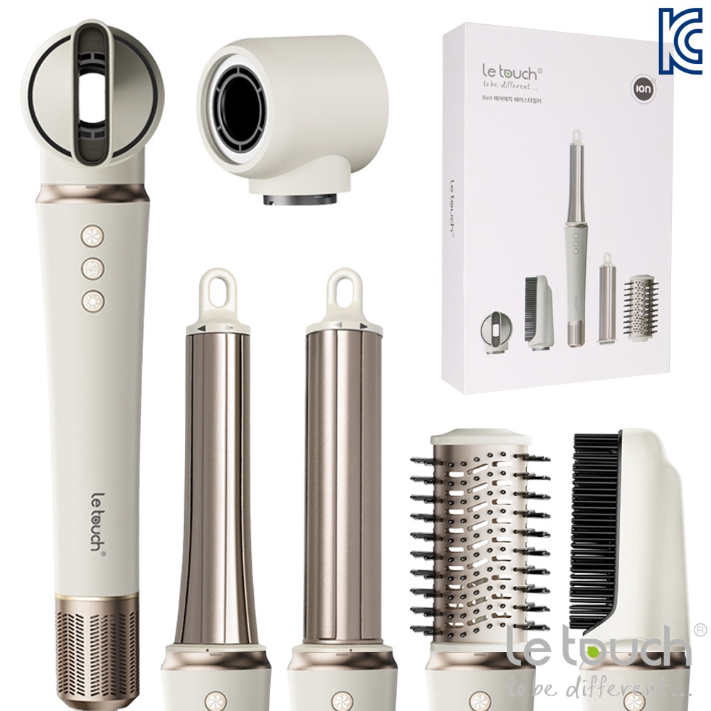 레터치 6in1 에어매직 에어브러쉬 멀티 스타일링 BLDC 헤어 스타일러 6억음이온 드라이기 자동 컬링 1200W 고회전, ZYC892-B, 헤어스타일러 138,000원