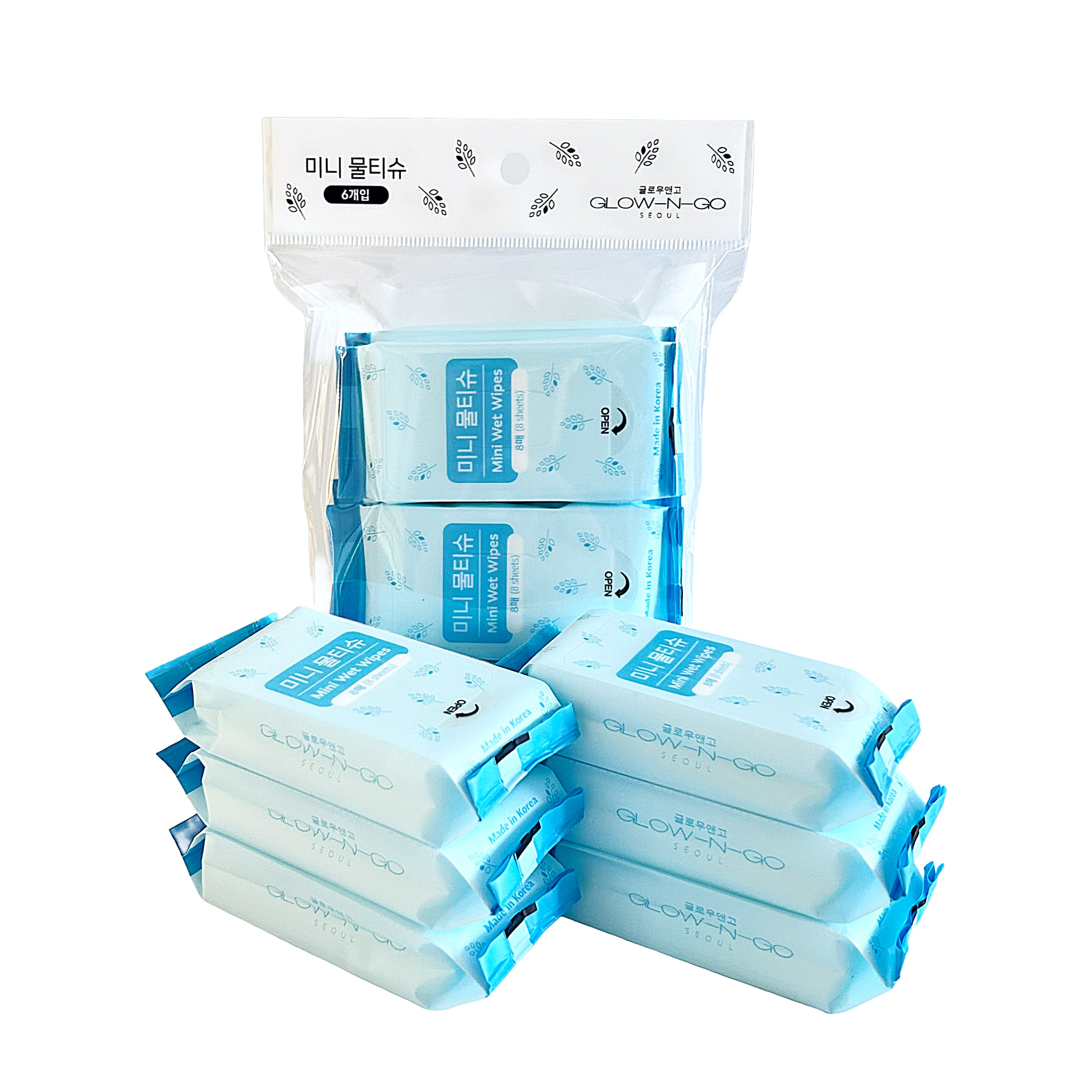 글로우앤고 작고 깨끗한 미니 물티슈 휴대용 초미니 포켓 사이즈, 6개, 8매, 45g 4,190원