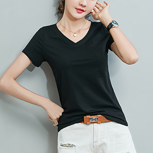 데일로엔 여성용 무지 브이넥 반팔 티셔츠 1413 14,450원