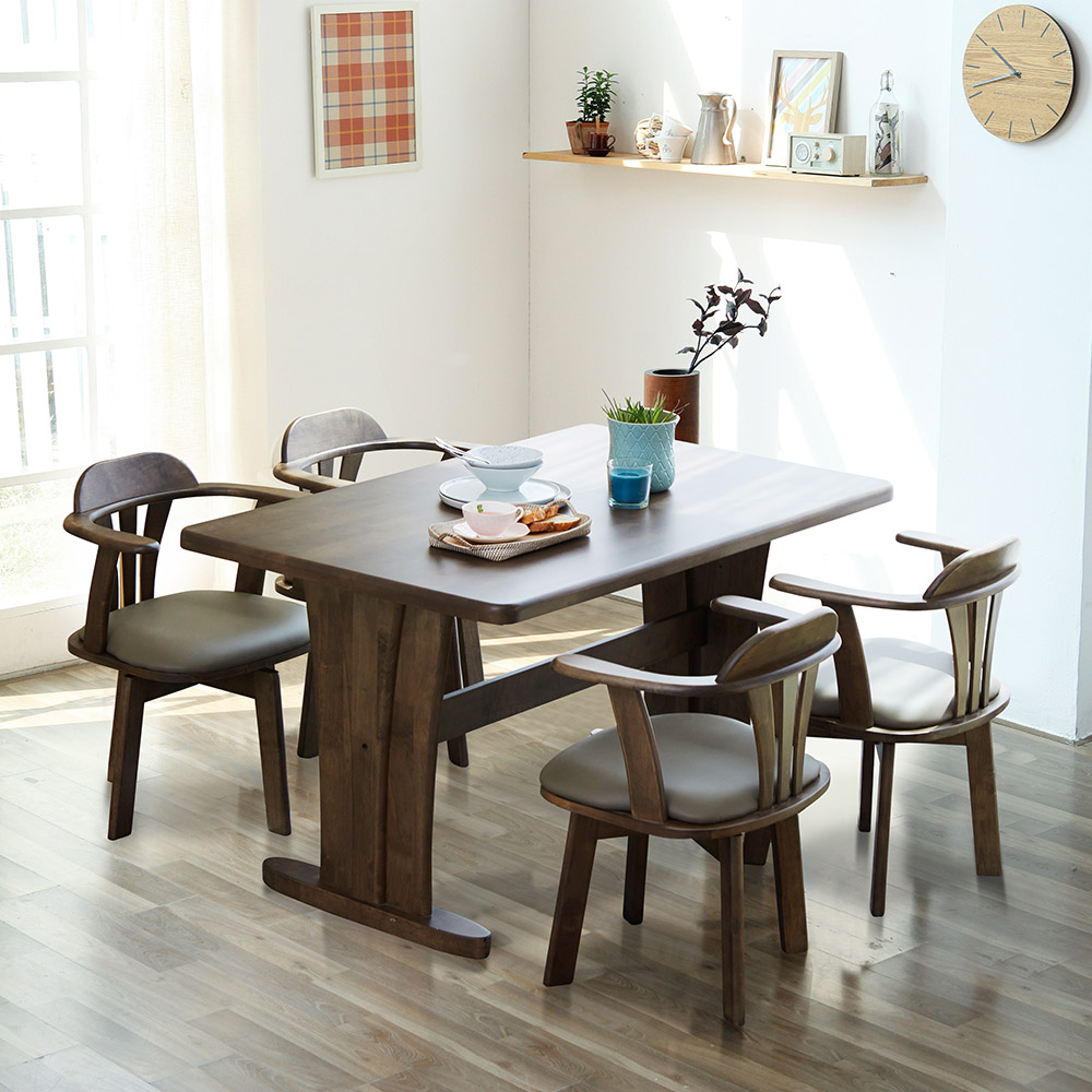 [리비니아] 빈센트 회전의자 원목 4인 식탁세트 (의자형,벤치형,벤치2개형), 월넛 599,000원