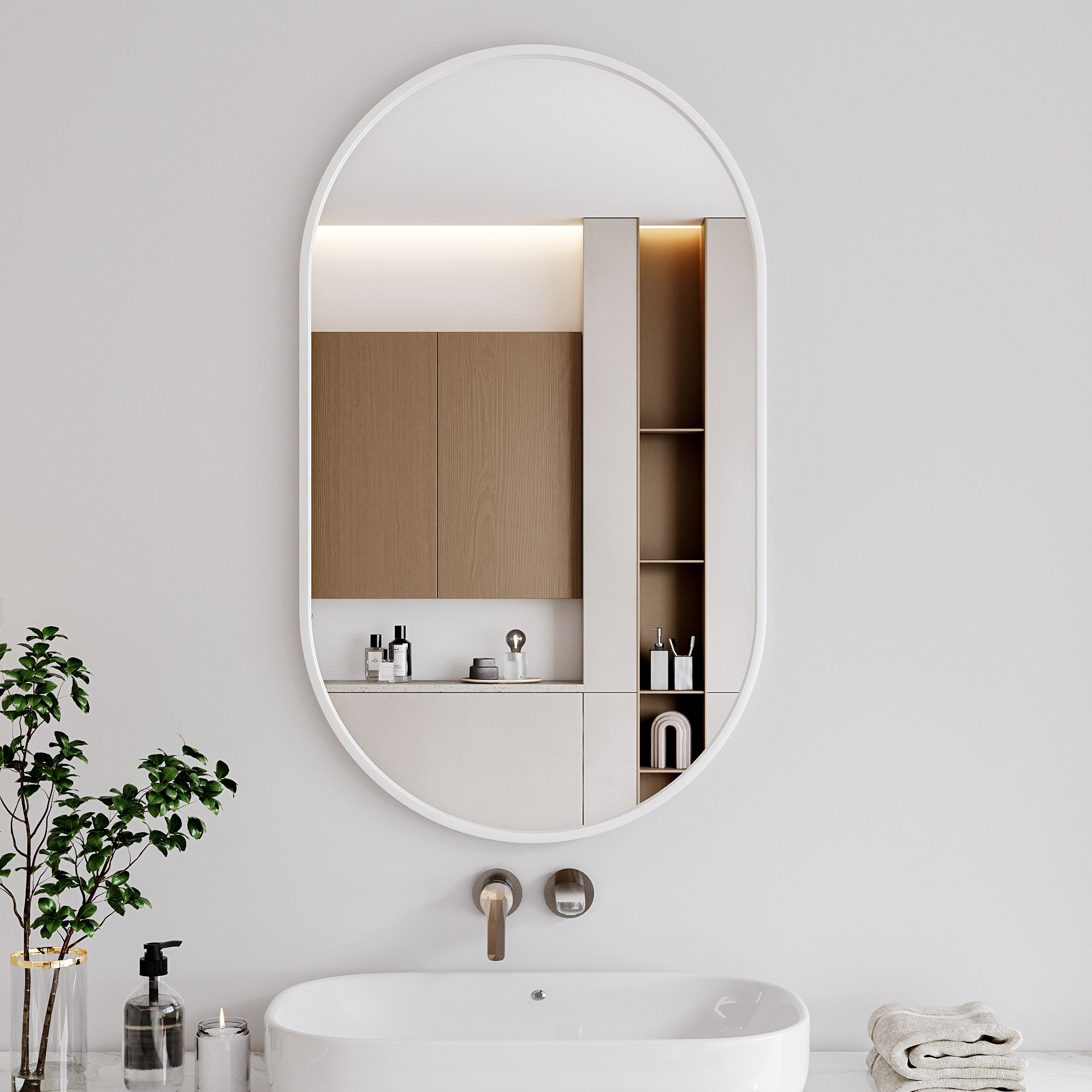 뷰티피크 타원형 벽거울 화장대거울 욕실거울 강화안전유리, 화이트51cm 69,900원