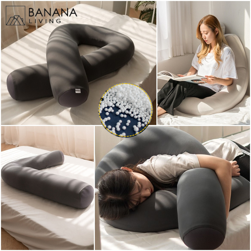 바나나빌딩 쫀득 마이크로에어볼 L자 U자 바디필로우 뚱뚱 미니 대형 롱 쿠션 목 팔 다리 임산부 긴 베개 배게 그레이 아이보리 49,900원