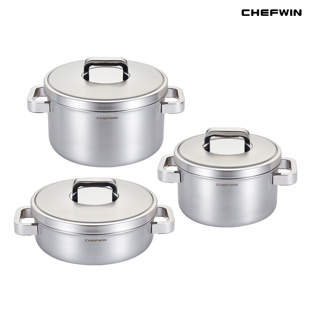 [쿠팡 단독 43% 파격 특가+28cm 파티웍 사은품 증정] 쉐프윈 316STS 커퍼코어 프리미엄 통5중 20양수냄비+24양수냄비+24전골냄비 602,100원