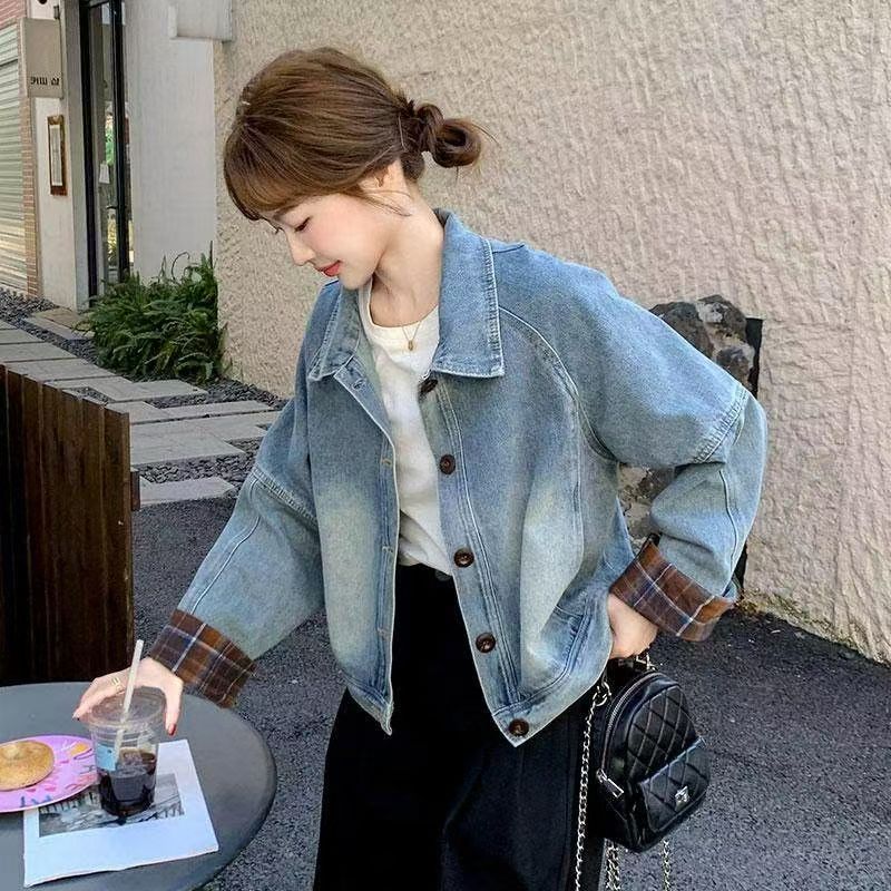 COSYEVNO  여성 체크 배색 루즈핏 데님 자켓 봄 가을 아우터 TZKnzwt-6 28,800원