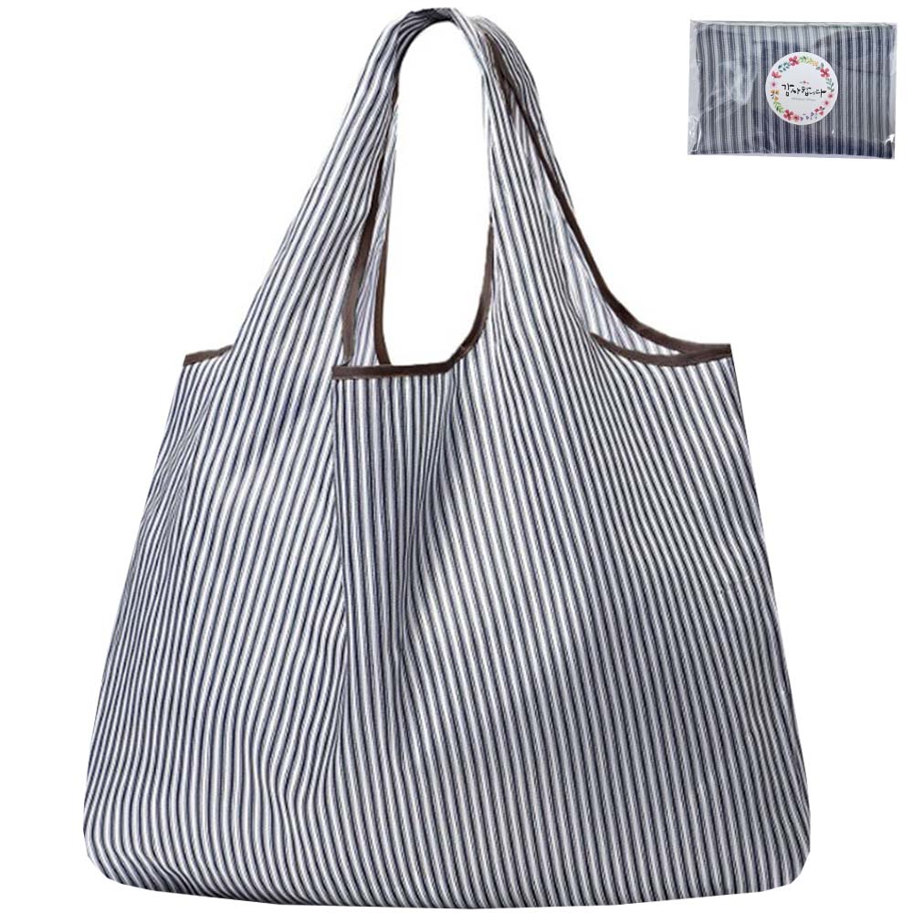 대용량 접이식 휴대용 쇼핑백 장바구니 편의점 마트 가방 숄더백 두꺼운 시장가방 답례품, 네이비스트라이프, 1개 3,590원
