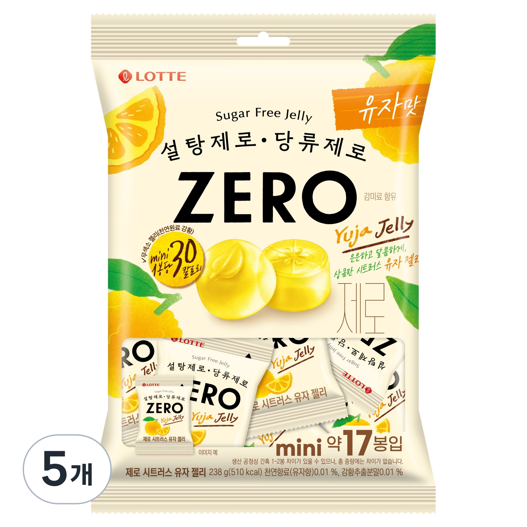 롯데제로 시트러스 유자 젤리 17개입, 238g, 5개 32,550원