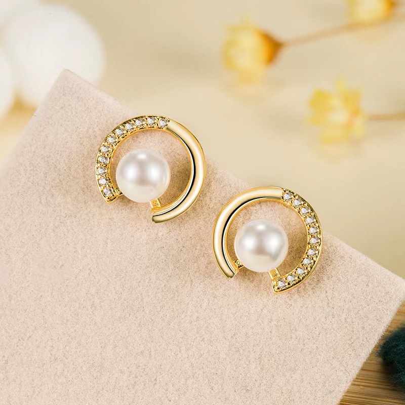 NXNA 14K 골드 링 큐빅 화이트 진주 세팅으로 매치하기 좋은 심플한 이어링 미니멀 통근녀 귀걸이 도금 CS-EH018 46,600원