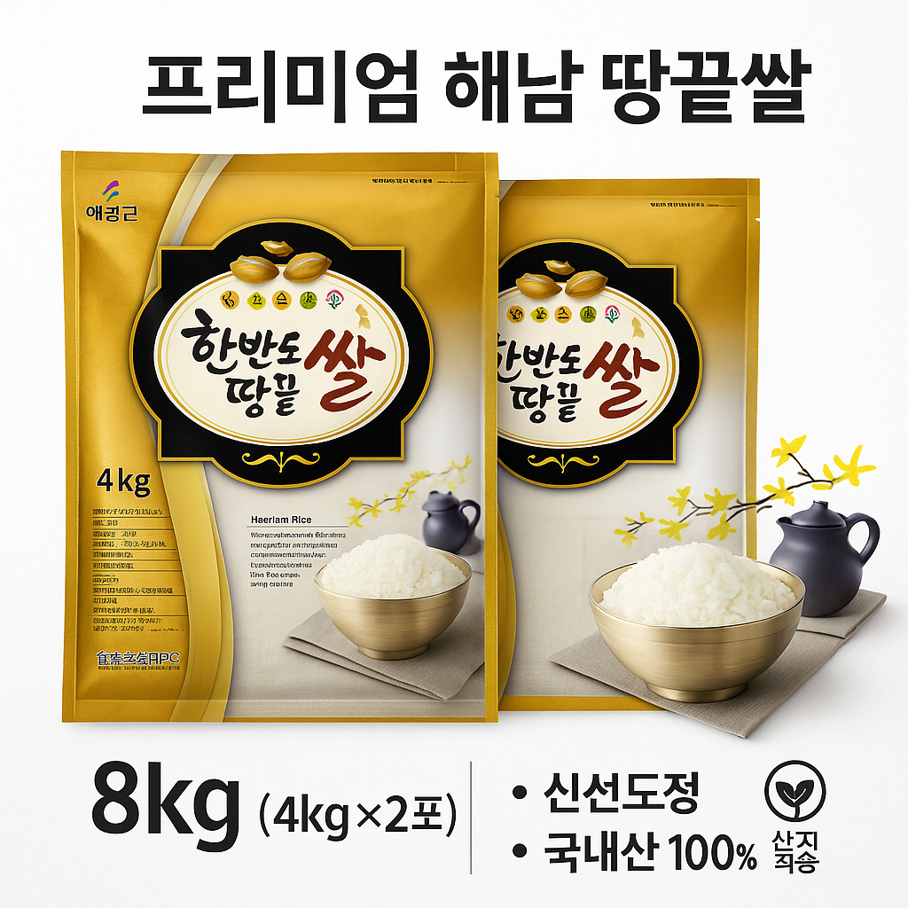 [해남 직송] 한반도 땅끝쌀 8kg (4kgx2포) / 신선도정 / 프리미엄 국내산 백미, 4kg, 2개 49,900원