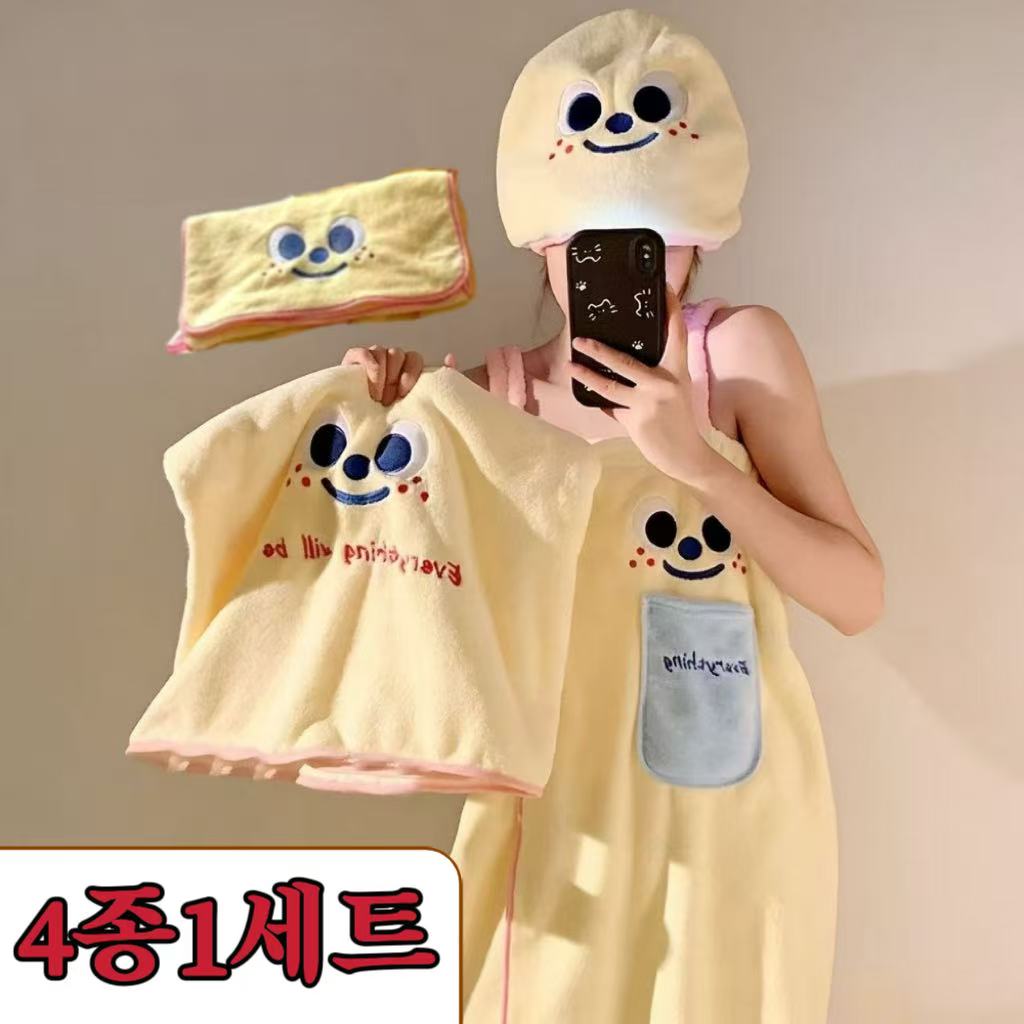 스타업 여성 샤워가운 부드러운 흡수력 빠른건조 호텔 스파용 목욕타월 헤어타월 수건 4종 세트 귀여운 13,400원