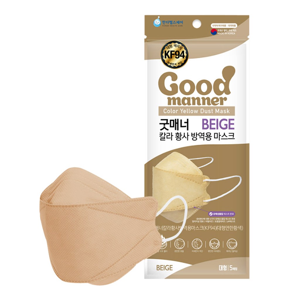 굿매너 황사마스크 대형 KF94 성인용, 20개, 베이지, 5매입 39,800원