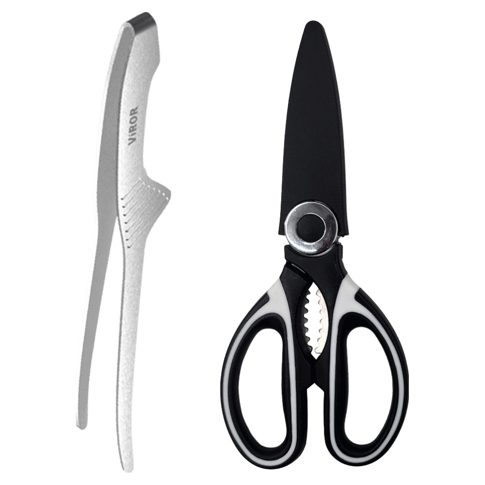 비로르 304 스텐 요리 핀셋 주방 고기 집게 + 스텐 주방 고기 요리 가위 세트 7,900원