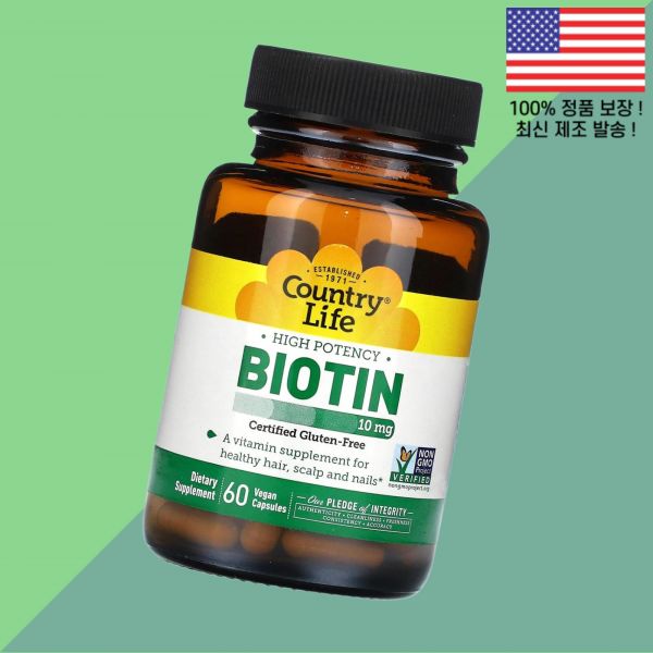 컨트리라이프 고함량 비오틴 비타민B7 바이오틴 비타민B군 10mg 식물성 베지캡슐 60정 Country Life High Potency Biotin 60 Vegan Capsul 38,300원