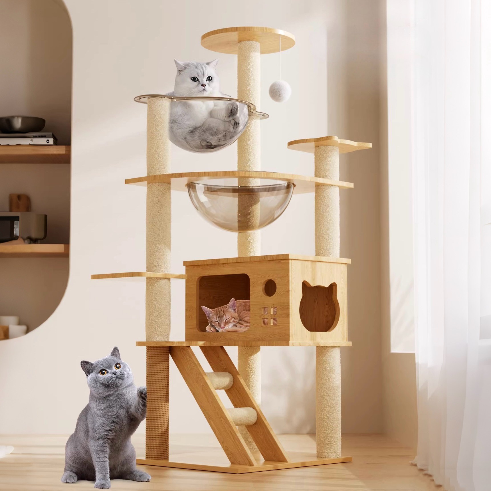 LOVFIR 캣타워 고양이 나무 일체형 대형 고양이 집 선반 고양이 장난감 더블 스페이스 고양이 빌라 69,800원
