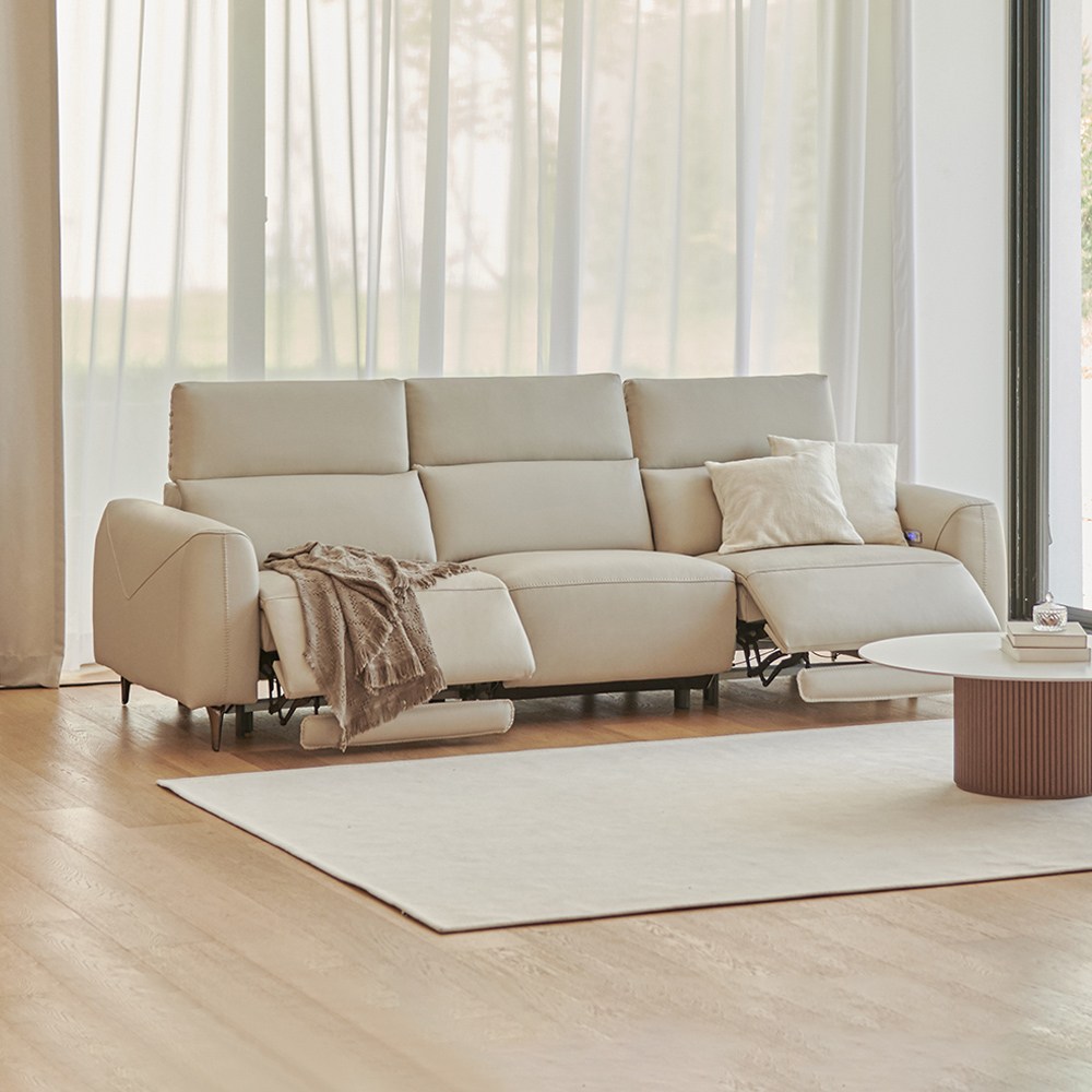 라로퍼니처 크루즈 천연 면피 가죽 원터치 전동 리클라이너 4인 소파 4인용 쇼파, 아이보리 1,643,000원