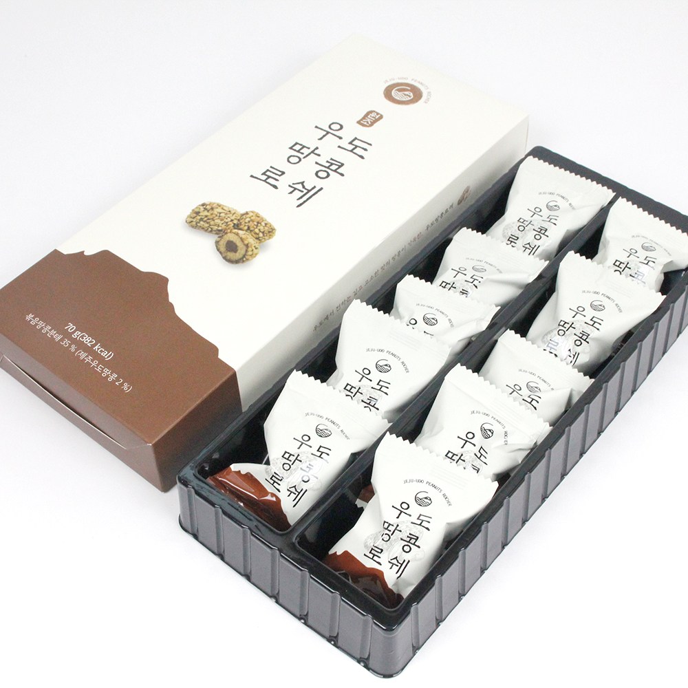 [답례/선물추천] 제주하우스 깔끔한 개별포장 고소한 식감 한입쏙 우도땅콩 로쉐, 1박스, 70g 9,900원