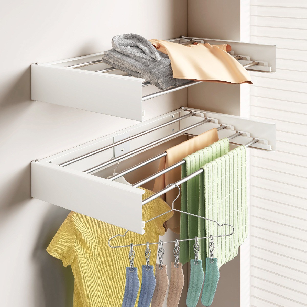 ZAYESUHUA 화장실 타월걸이 베란다접이식건조대 벽걸이건조대 세탁기타월걸이 슬림건조대, 화이트 45,000원