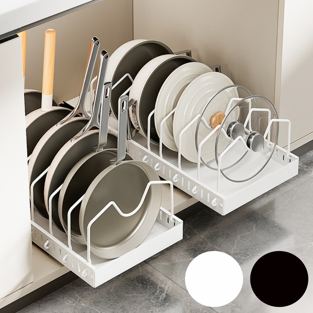 알뜰살림 슬라이딩 폭조절 후라이팬 냄비 정리대, 1세트, white _화이트, 7단 17,400원