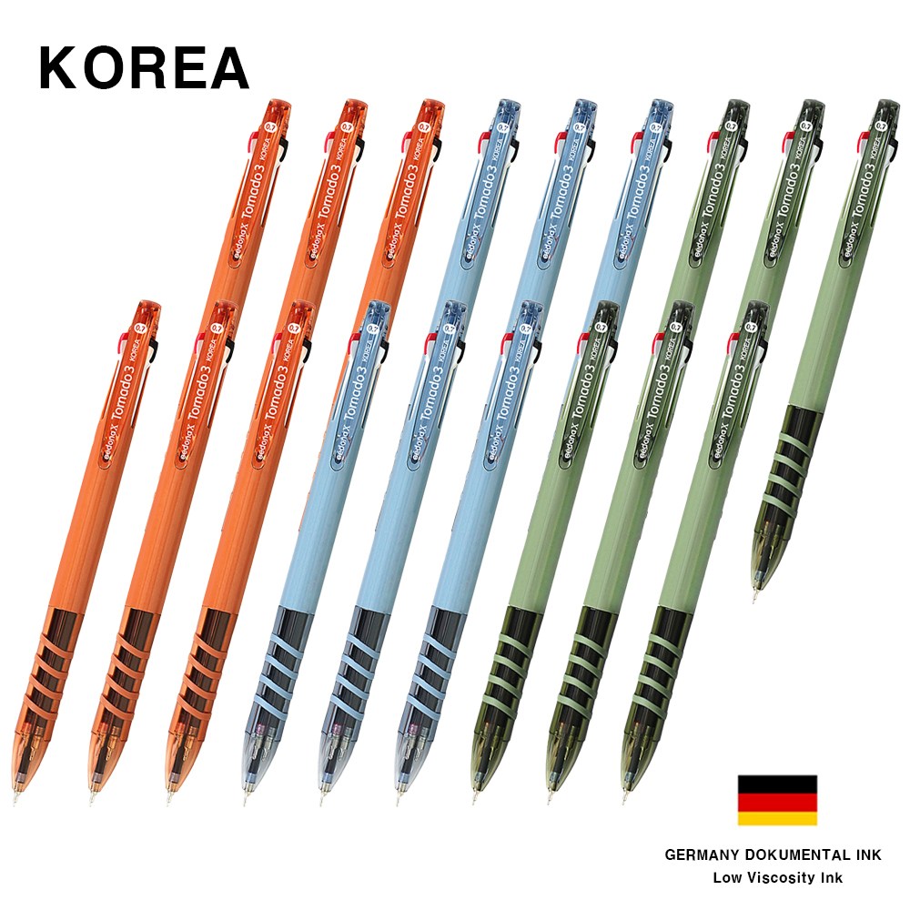 코리아 토네이도 니들 3색 멀티펜 초저점도 독일 잉크 볼펜 0.7mm, 18개, 색상혼합 21,400원